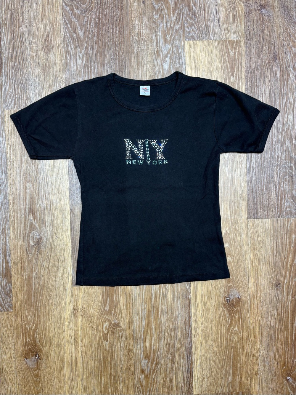 Y2k rhinestone NY baby tee